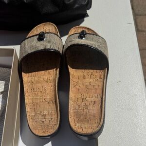 Donald J. Pliner Black and Tan Slide Sandals